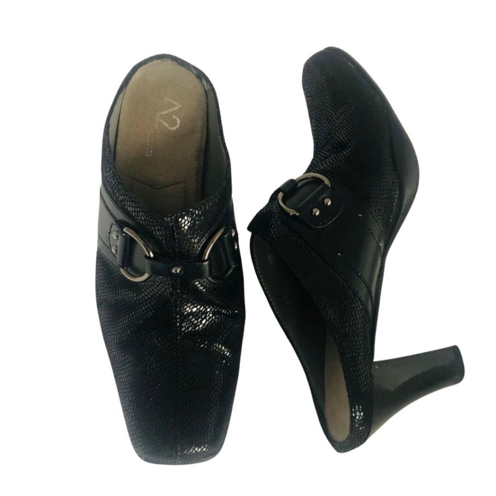 A2 by AEROSOLES 2 Snapezoid Mule Heels in Black Size US 5-1/2 B / EU 3-1/2